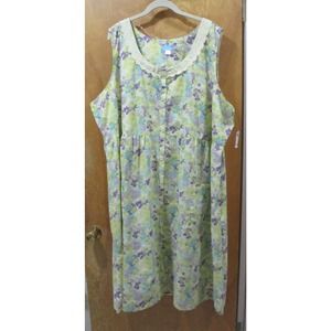 NWT Basic Editions Womens 4X Sleeveless Nightgown Duster Yellow Floral Button